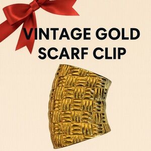 Vintage Gold Basket Weave Scarf Clip Textured Woven Design
